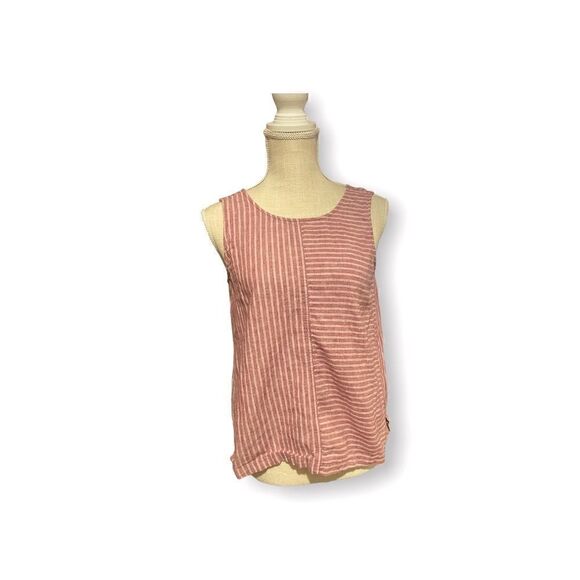VINCE CAMUTO | EUC Women’s Ticking Stripe Linen Sleeveless Top Dark Pink Size XS - Picture 1 of 11